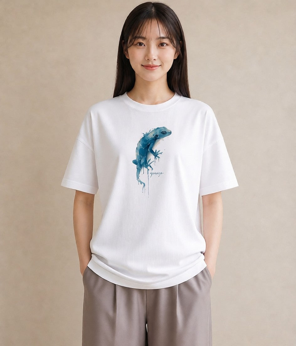 グラフィックTシャツ レディース レオパ ペット 動物 イラスト ミニマル 海 カフェ巡り 白T