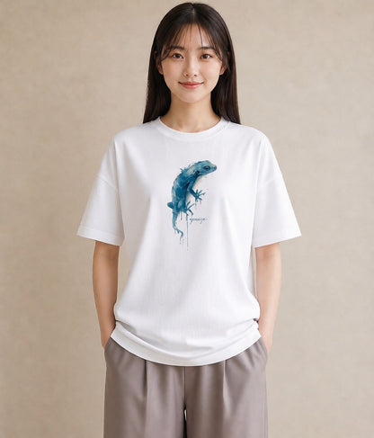 グラフィックTシャツ レディース レオパ ペット 動物 イラスト ミニマル 海 カフェ巡り 白T