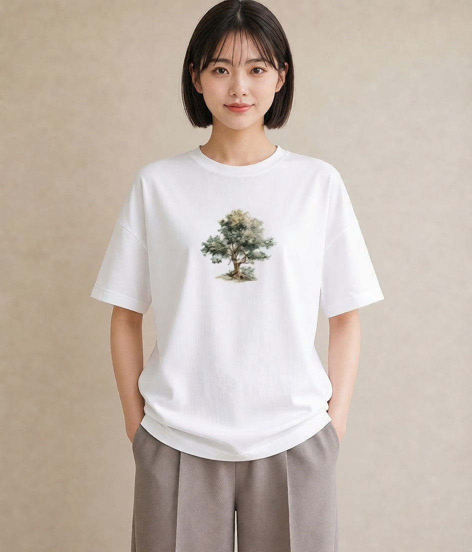 グラフィックTシャツ レディース 青の水彩 風景 ブルー ナチュラル アンティーク イラスト 可愛い 旅行用 海 白T