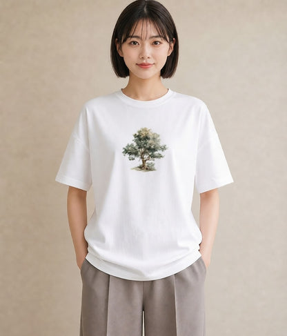 グラフィックTシャツ レディース 青の水彩 風景 ブルー ナチュラル アンティーク イラスト 可愛い 旅行用 海 白T