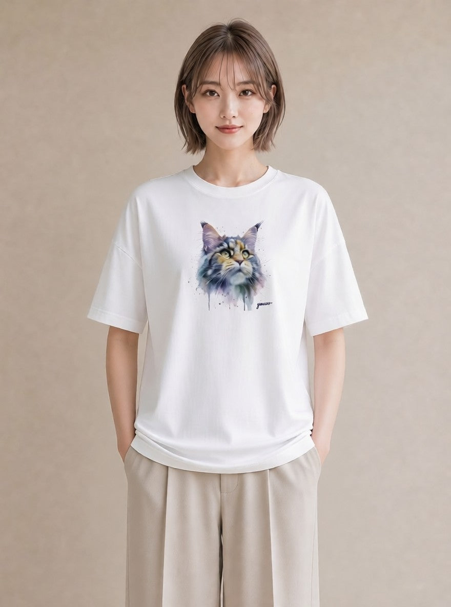 グラフィックTシャツ レディース 猫好き 猫 ねこ イラスト ミニマル お出かけ 普段着 白T