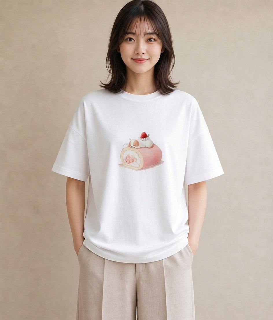 グラフィックTシャツ レディース プリン 食べ物 フード イラスト アート風 クリスマス 旅行 白T