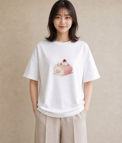 グラフィックTシャツ レディース プリン 食べ物 フード イラスト アート風 クリスマス 旅行 白T