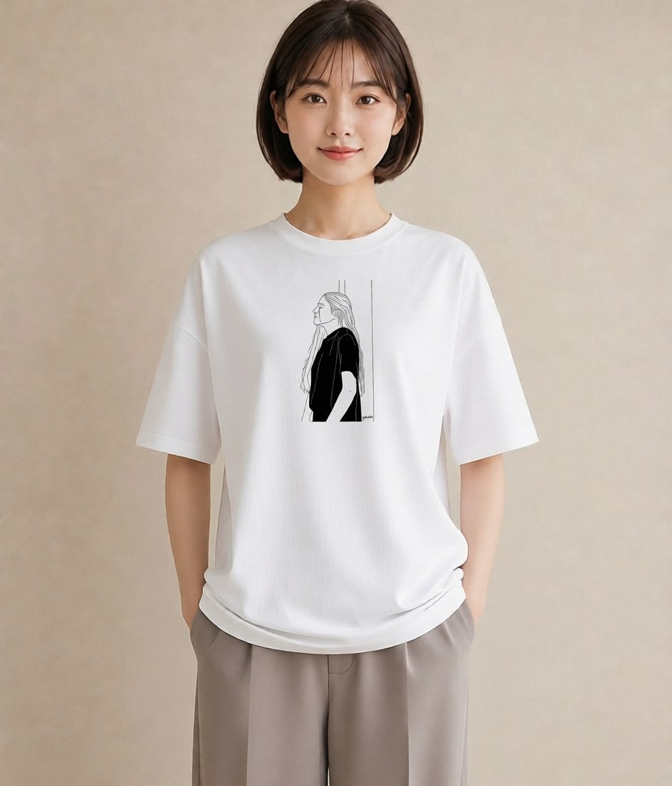 Tシャツ レディース 女の子 ガール 後ろ姿 イラスト ラフ 散歩 お出かけ 白T