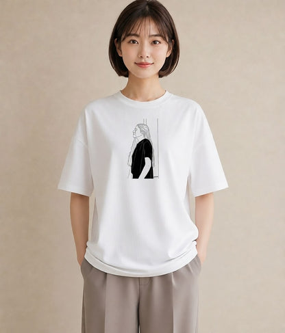 Tシャツ レディース 女の子 ガール 後ろ姿 イラスト ラフ 散歩 お出かけ 白T