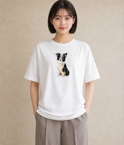 半袖Tシャツ レディース ボーダーコリー 犬 いぬ イラスト ゆるかわ 女性 旅行用 白T