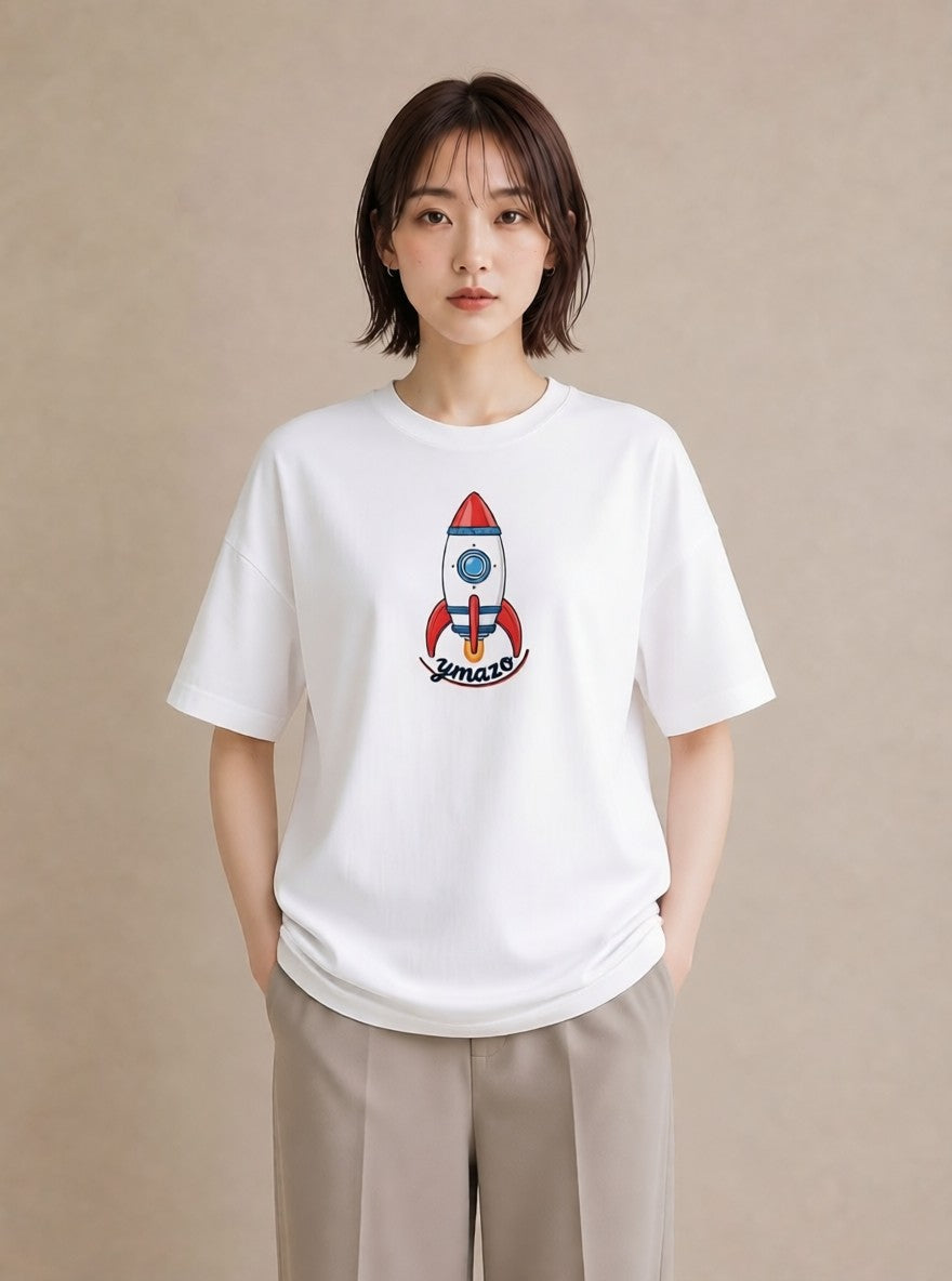 Tシャツ レディース ロケット 星空 宇宙 イラスト ヴィンテージ風 普段着 週末コーデ 白T
