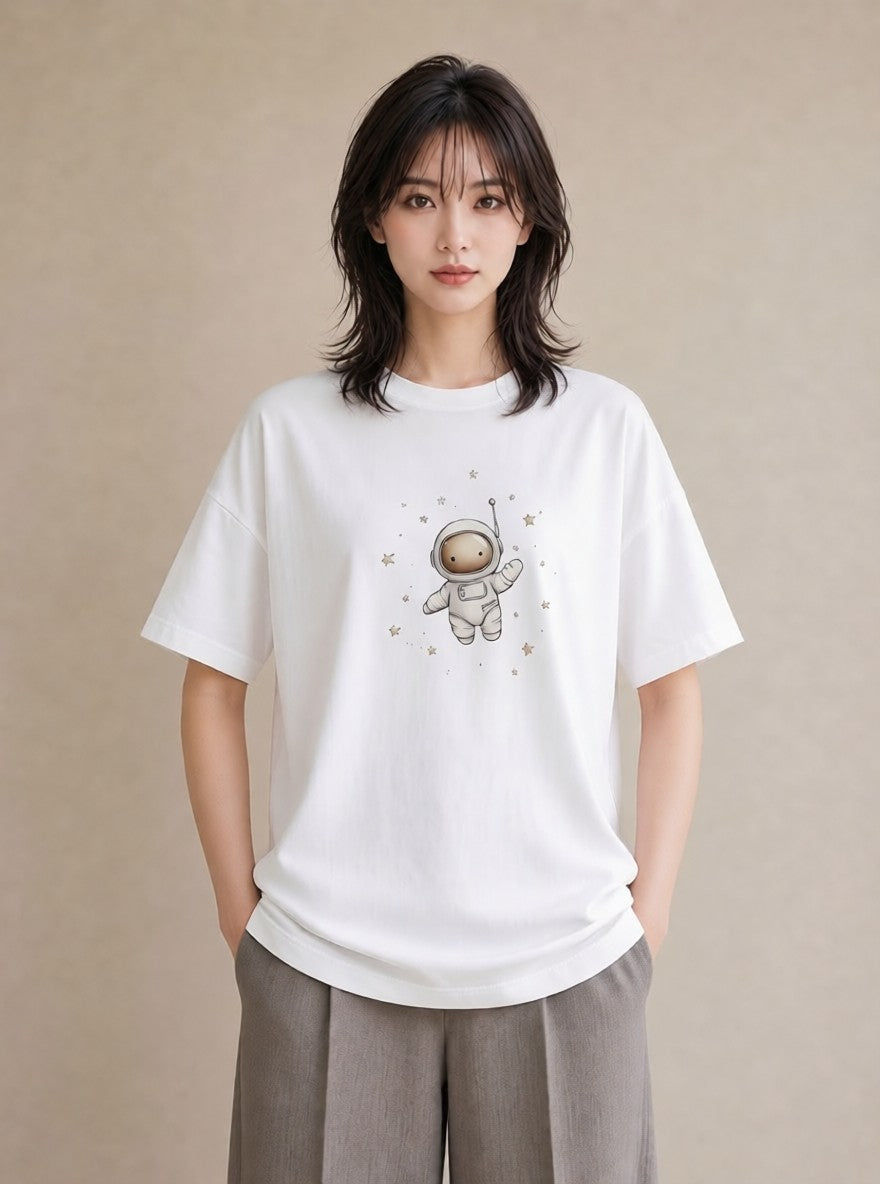 グラフィックTシャツ レディース 宇宙 星空 イラスト ミニマル カフェ巡り 女子会 白T