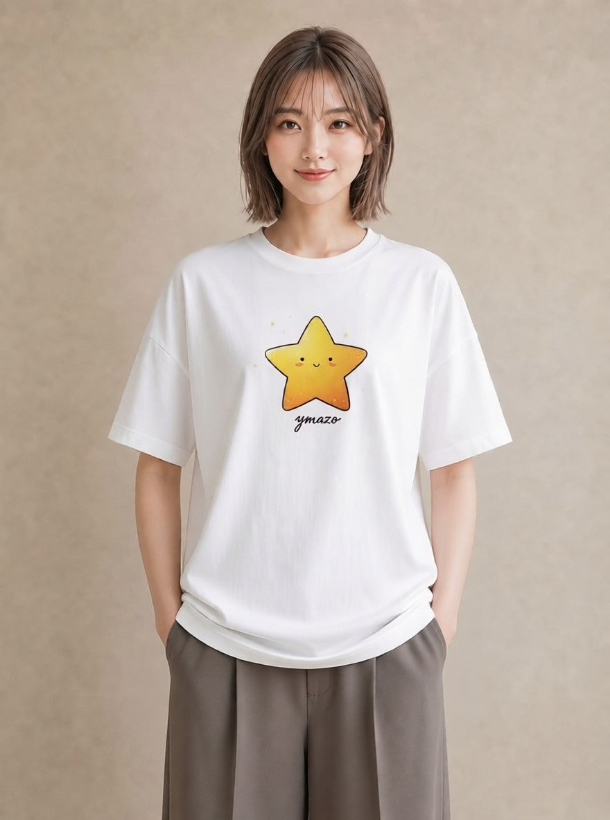 半袖Tシャツ レディース 星 星空 宇宙 イラスト フェミニン 普段着 週末コーデ 白T