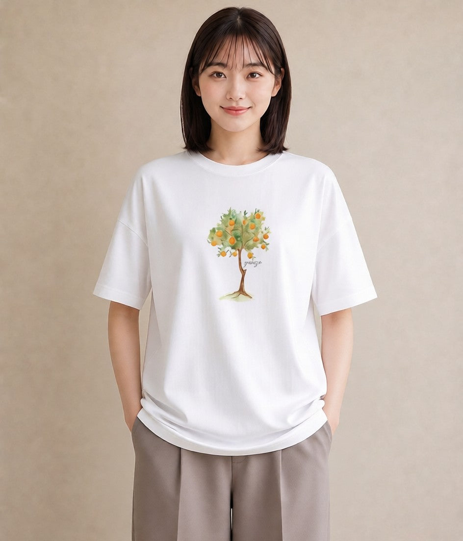 プリントTシャツ レディース みかん 食べ物 フード イラスト アート風 春コーデ 姉妹 白T
