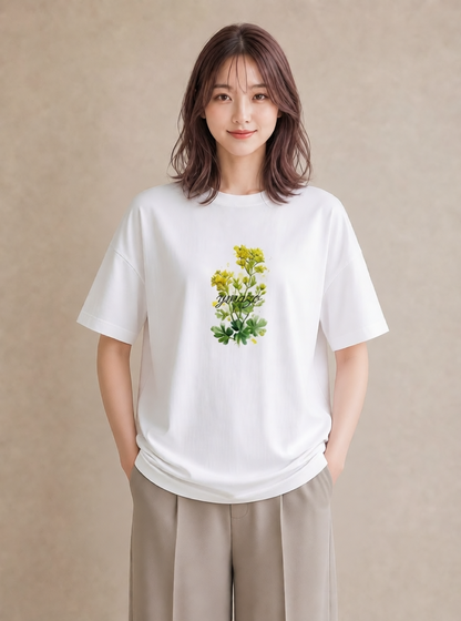 プリントTシャツ レディース ミモザ 花 花柄 イラスト 個性的 デート 帰省 白T