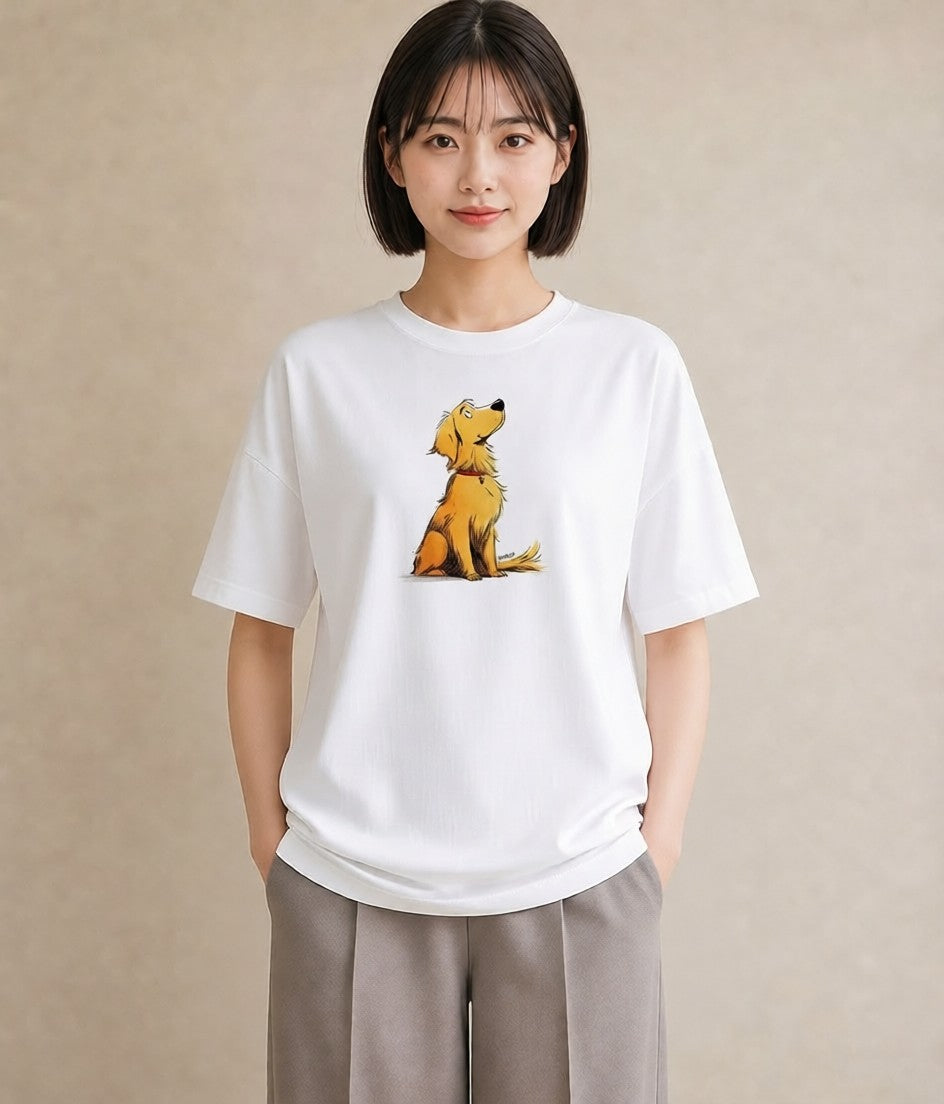 プリントTシャツ レディース ゴールデンレトリバー ゴールデン 犬 いぬ イラスト ラフ 母娘コーデ 自分用 白T