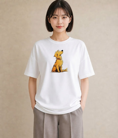 プリントTシャツ レディース ゴールデンレトリバー ゴールデン 犬 いぬ イラスト ラフ 母娘コーデ 自分用 白T