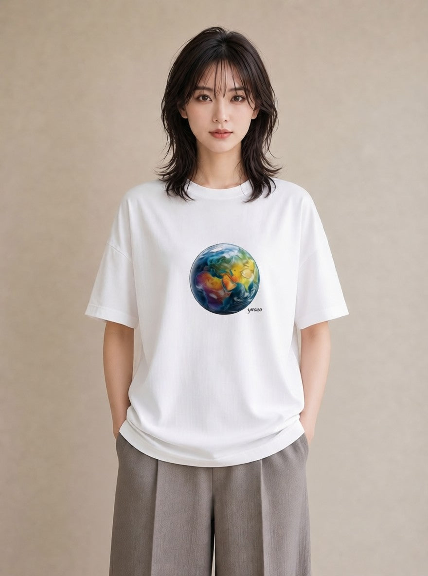 Tシャツ レディース 地球 星空 宇宙 イラスト ユニーク 週末コーデ 敬老の日 白T