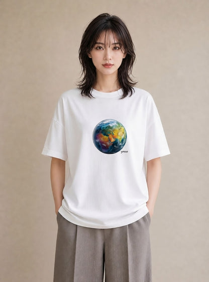 Tシャツ レディース 地球 星空 宇宙 イラスト ユニーク 週末コーデ 敬老の日 白T