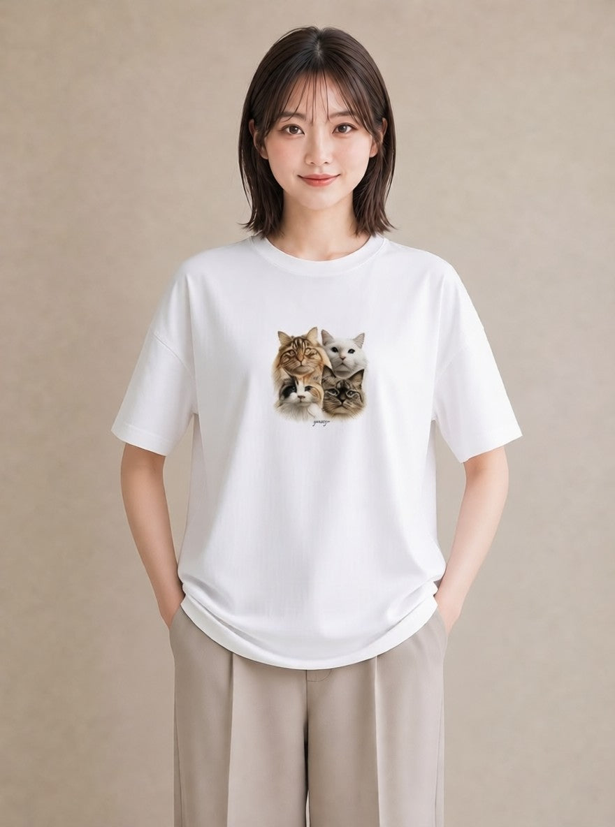 デザインTシャツ レディース 猫 ねこ イラスト ラフカジュアル 部屋着 女性向けギフト 白T
