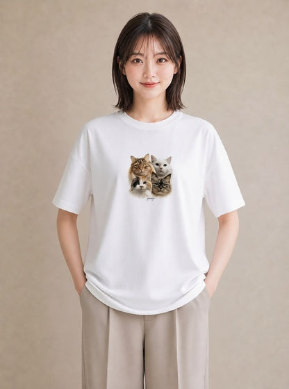 デザインTシャツ レディース 猫 ねこ イラスト ラフカジュアル 部屋着 女性向けギフト 白T