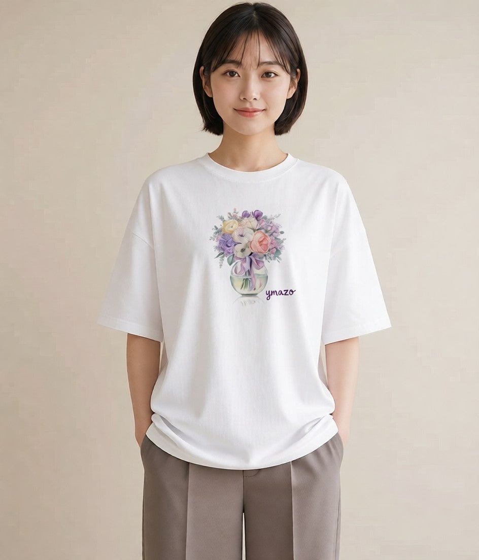 プリントTシャツ レディース ガラス瓶 小枝 ボタニカル ナチュラル アンティーク イラスト シック 通勤 在宅 白T