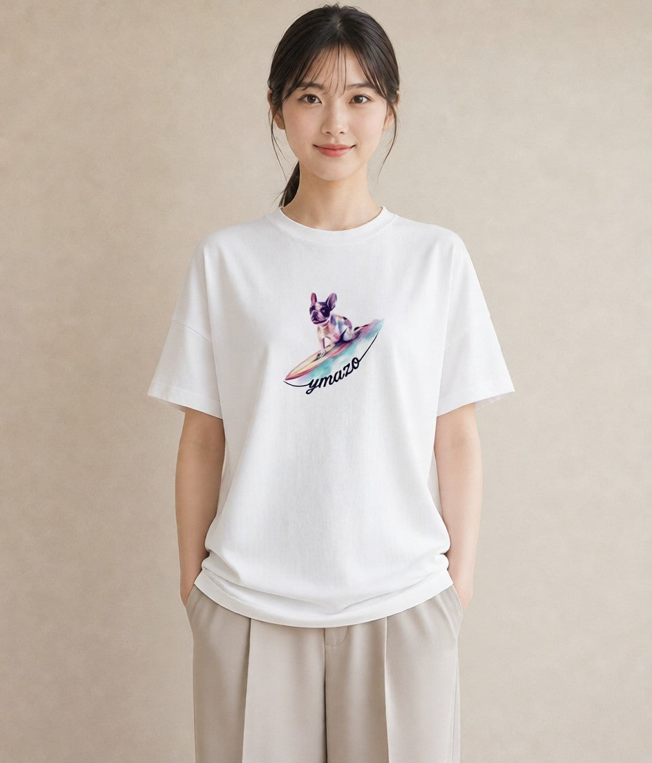 プリントTシャツ レディース フレンチブルドッグ フレブル 犬 いぬ イラスト ヴィンテージ風 社会人 女性 白T