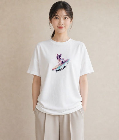プリントTシャツ レディース フレンチブルドッグ フレブル 犬 いぬ イラスト ヴィンテージ風 社会人 女性 白T