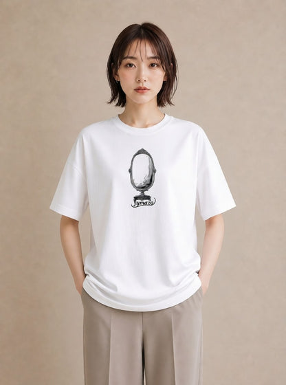 グラフィックTシャツ レディース 手鏡 アンティーク レトロ ナチュラル イラスト 休日コーデ 海 カフェ巡り 白T