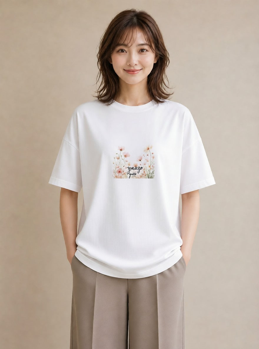 グラフィックTシャツ レディース コスモス 秋桜 花 花柄 イラスト ギフト 母の日 白T