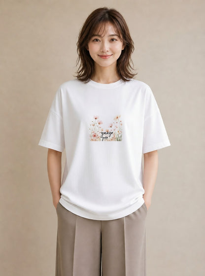 グラフィックTシャツ レディース コスモス 秋桜 花 花柄 イラスト ギフト 母の日 白T