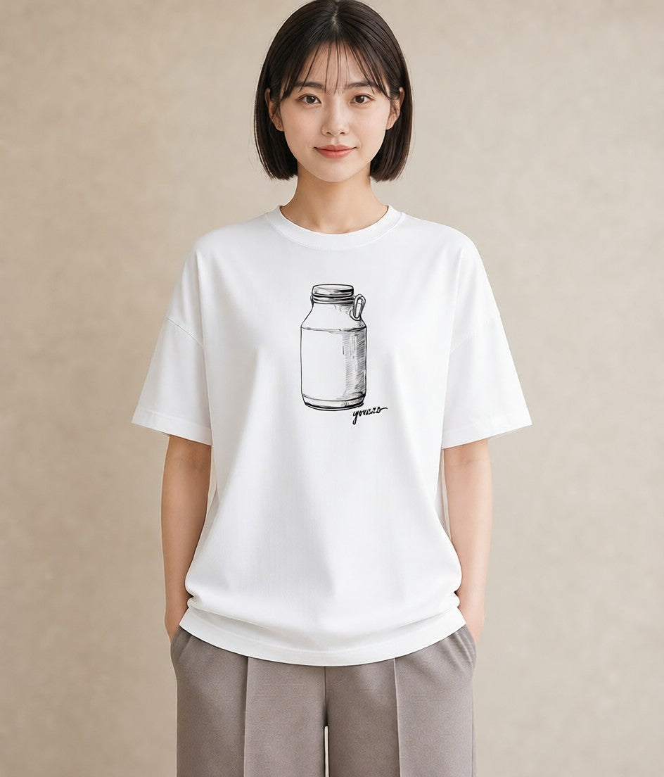 プリントTシャツ レディース ミルク 食べ物 フード イラスト ゆるかわ 女性 旅行用 白T