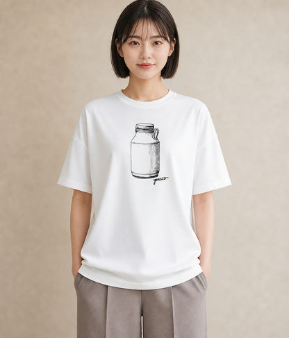 プリントTシャツ レディース ミルク 食べ物 フード イラスト ゆるかわ 女性 旅行用 白T