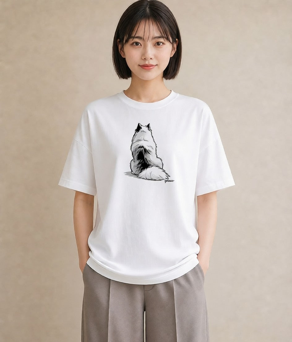 Tシャツ レディース サモエド 犬 いぬ イラスト 旅行コーデ ラフ レイヤード 白T
