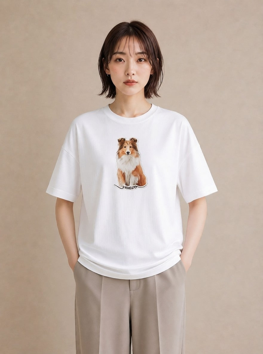 Tシャツ レディース 白柴 犬 いぬ イラスト 韓国風 ママ カフェ服 白T