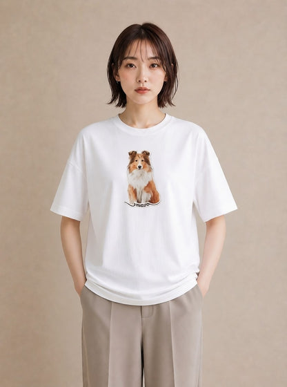 Tシャツ レディース 白柴 犬 いぬ イラスト 韓国風 ママ カフェ服 白T