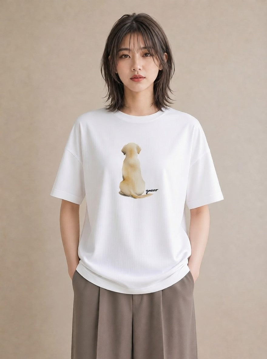 プリントTシャツ レディース ラブラドールレトリバー 犬 いぬ イラスト ヴィンテージ風 夏コーデ 通学 白T