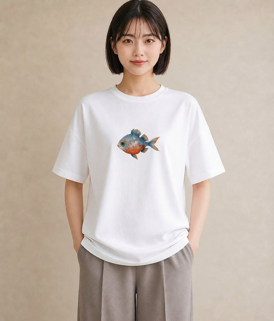 デザインTシャツ レディース 金魚 ペット 動物 イラスト 淡色 ギフト 母の日 白T