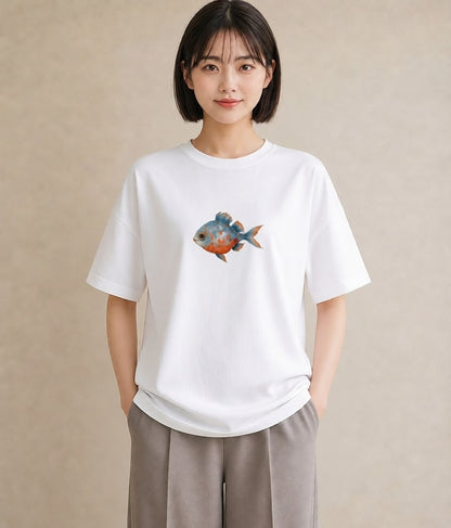 デザインTシャツ レディース 金魚 ペット 動物 イラスト 淡色 ギフト 母の日 白T