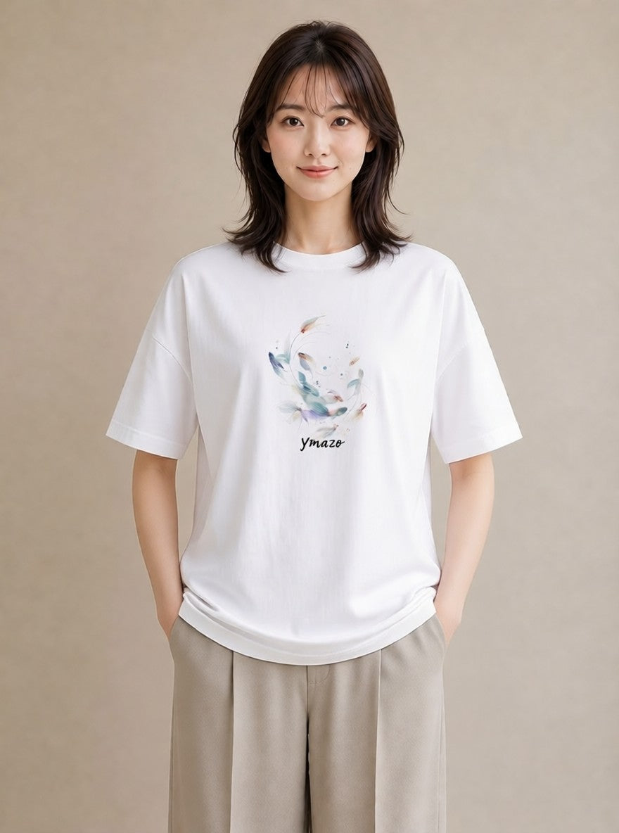 プリントTシャツ レディース 熱帯魚 海の生き物 海 イラスト 手描き風 休日 ペアコーデ 白T