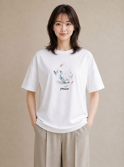 プリントTシャツ レディース 熱帯魚 海の生き物 海 イラスト 手描き風 休日 ペアコーデ 白T