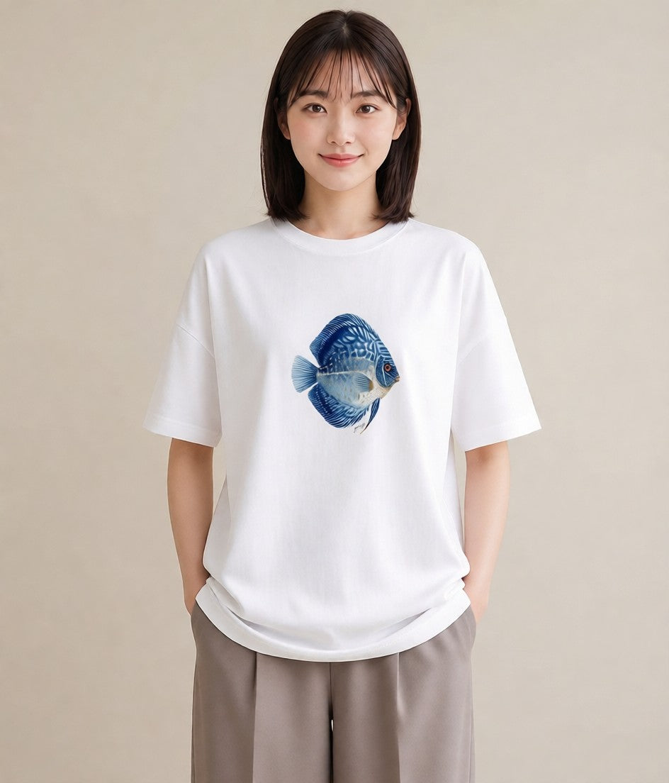 デザインTシャツ レディース 熱帯魚 海の生き物 海 イラスト 春服 ミセス 白T