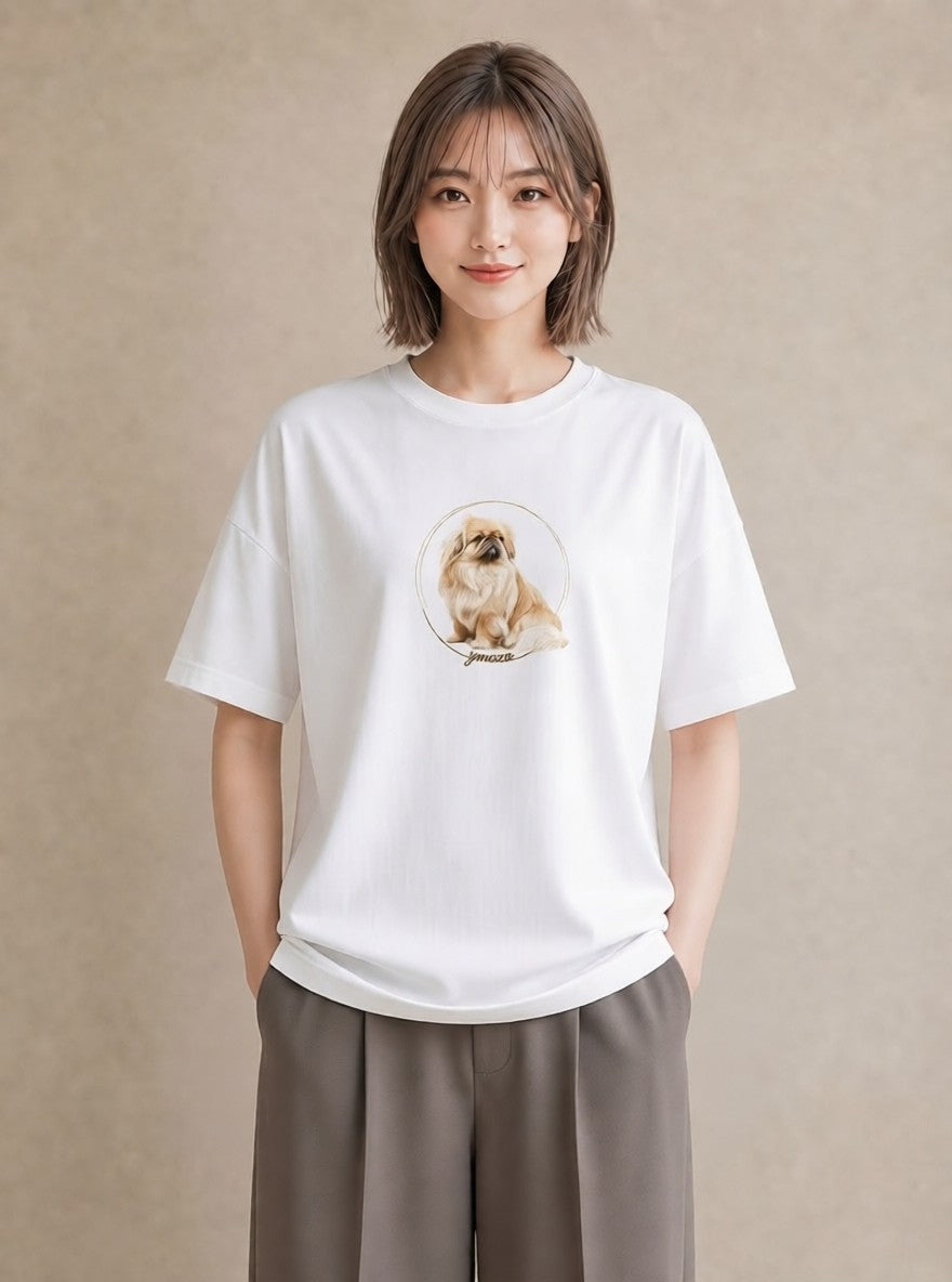 グラフィックTシャツ レディース 狆 犬 いぬ イラスト ヴィンテージ風 女性 旅行用 白T