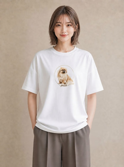 グラフィックTシャツ レディース 狆 犬 いぬ イラスト ヴィンテージ風 女性 旅行用 白T