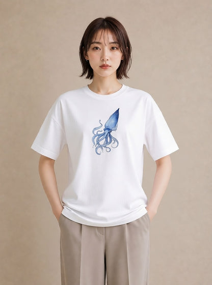 プリントTシャツ レディース タコ 海の生き物 海 イラスト モード 普段着 週末コーデ 白T
