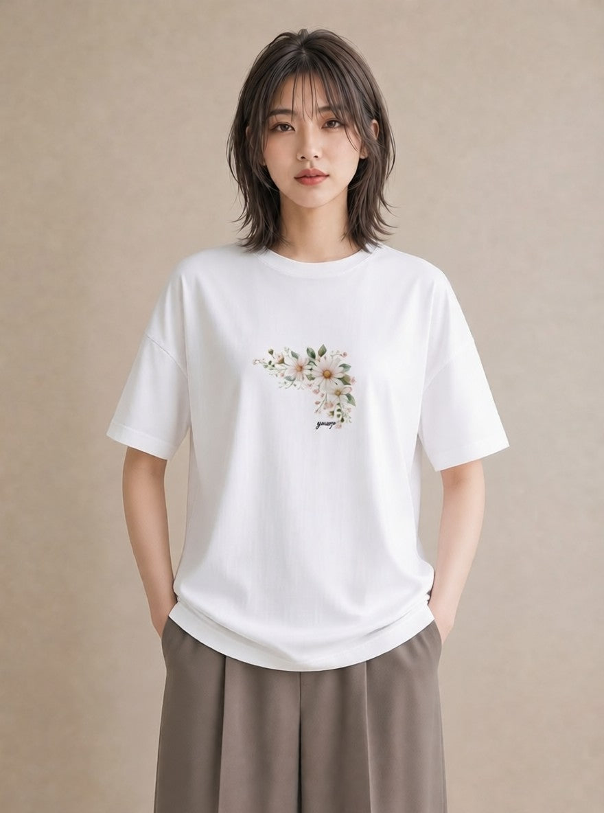 プリントTシャツ レディース マーガレット 花 花柄 イラスト カジュアル ギフト 母の日 白T