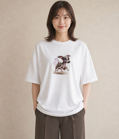 デザインTシャツ レディース イタリアングレーハウンド 犬 いぬ イラスト 手描き風 母娘コーデ 自分用 白T
