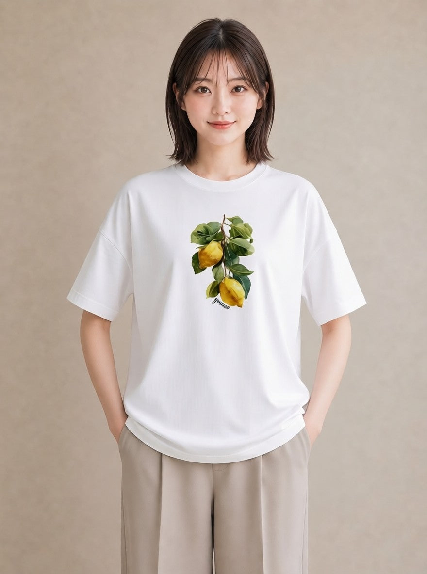 半袖Tシャツ レディース レモン 檸檬 食べ物 フード イラスト 普段使い 週末コーデ 敬老の日 白T