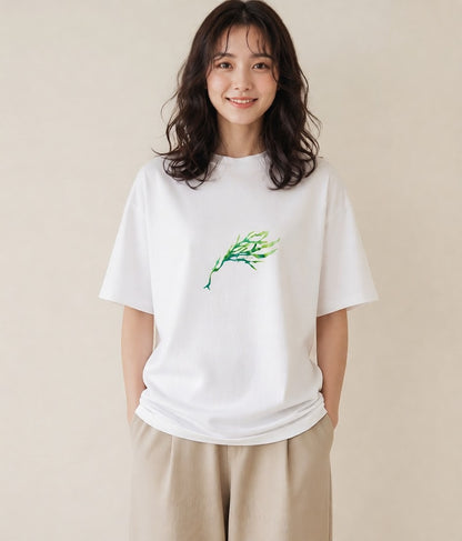 半袖Tシャツ レディース シダ 植物 ボタニカル イラスト 韓国風 女性 旅行用 白T