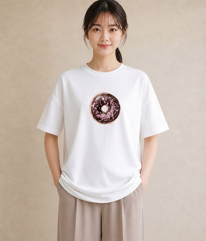デザインTシャツ レディース チョコ 食べ物 フード イラスト カフェコーデ ママ カフェ服 白T