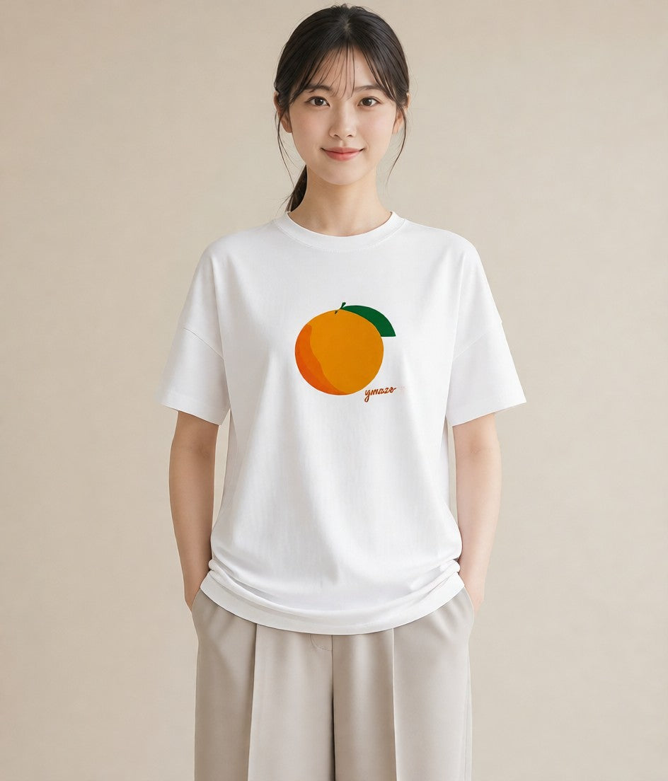デザインTシャツ レディース みかん 食べ物 フード イラスト ラフ ルームウェア ギフト 白T