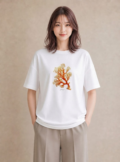プリントTシャツ レディース サンゴ 海の生き物 海 イラスト 抜け感 カフェ巡り 女子会 白T
