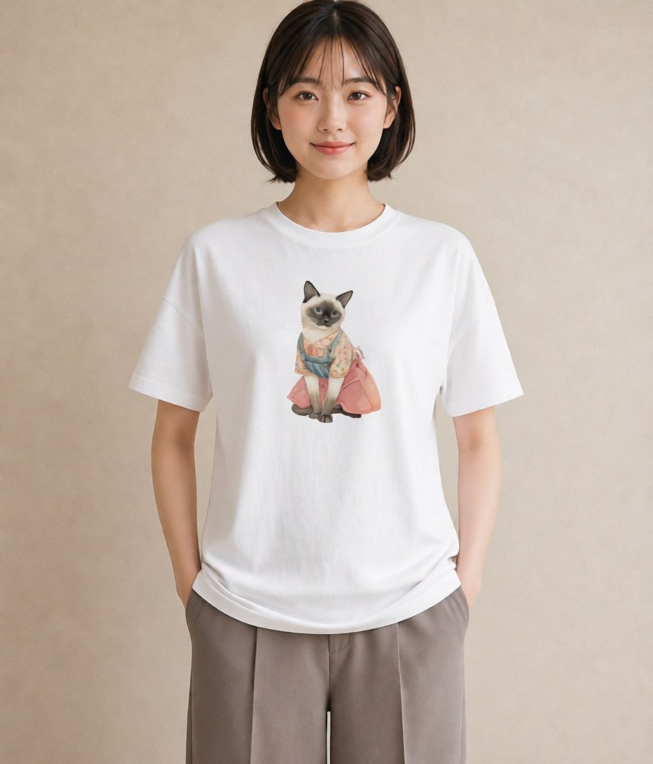 Tシャツ レディース おすわり猫 猫 ねこ イラスト 旅行コーデ ペアコーデ 秋コーデ 白T