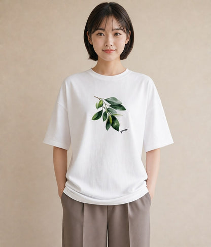 デザインTシャツ レディース ユーカリ 植物 ボタニカル イラスト ニュアンス カジュアルコーデ 買い物 白T